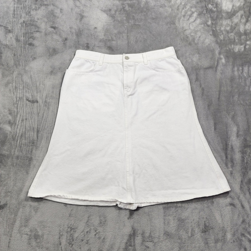 Vintage Ralph Lauren Jeans Co‎ Skirt Womens 14 White Denim A-Line Flared Hem